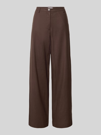 Productfoto, Stoffhose mit französischen Eingrifftaschen van Jake*s Collection in bruin, wide leg fit, knoop- en ritssluiting, vlakke textuur