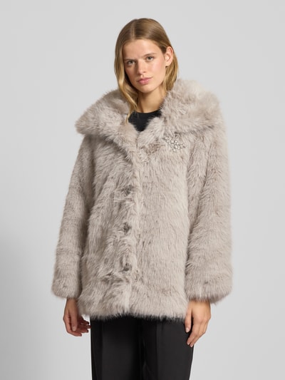 ONLY Regular Fit mantel van imitatiebont met broche model 'ASHIA' Lichtgrijs - 4