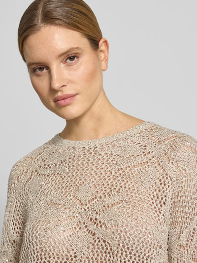 VERO MODA Relaxed Fit Strickpullover mit Pailletten Modell 'LEILANI FLOWERS' Beige 3