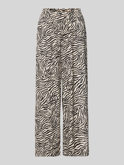 Produktfoto, Stoffhose aus Viskose im Allover-Look von zero, schwarz-weißes Zebradesign, Wide Leg, elastischer Bund, verkürzte Passform.