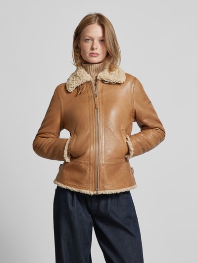 Cabrini Lederjacke aus Lammnappa mit Umlegekragen Beige 4