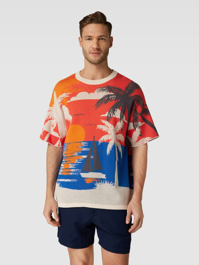 JAKE*S STUDIO MEN T-shirt met all-over motief Donkerrood - 4