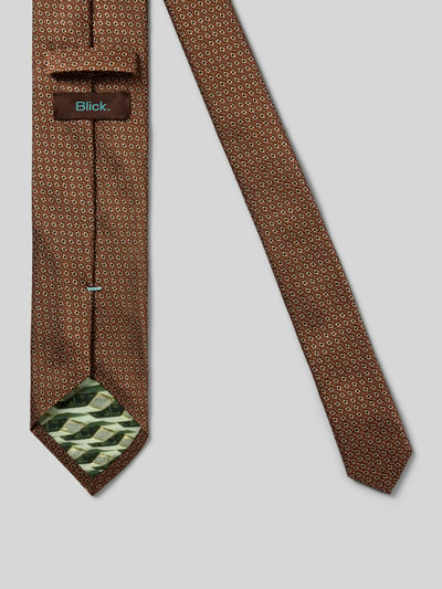Produktfoto, Seidenkrawatte mit Strukturmuster (7,5 cm) von Blick in Braun mit feinem Strukturmuster, klassische Form, Label-Detail, Reine Seide, Breite bei Größe 1: 8 cm