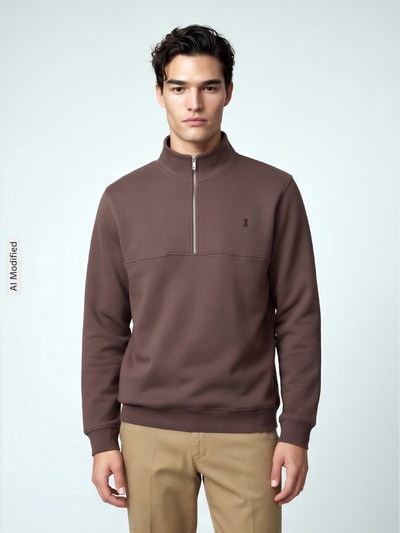 ARMEDANGELS Regular Fit Troyer aus reiner Baumwolle Modell 'WAARLO FLEECE' Schoko 4