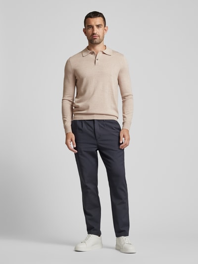 Christian Berg Men Slim fit gebreide pullover met polokraag Zand gemêleerd - 1