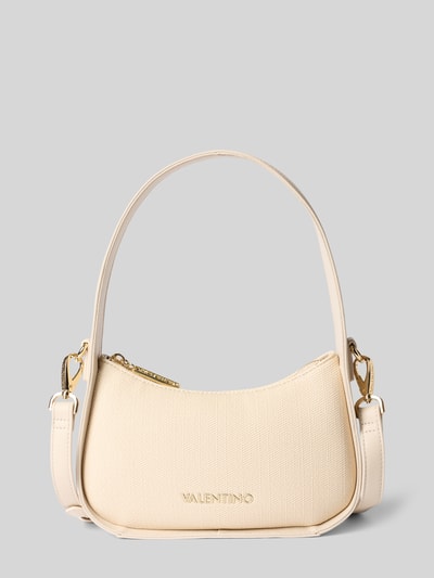 Productfoto, Shoulder Bag mit Logo-Detail Modell 'Atena' van VALENTINO BAGS in beige, gestructureerde stof, goudkleurige rits, afneembare schouderriem, hoofdvak met ritssluiting, 21x15x7 cm, schouderriem 45 cm.