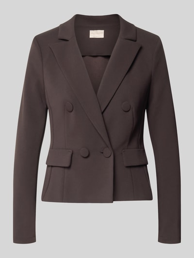 Produktfoto, Slim Fit Blazer mit Reverskraag van Rinascimento in donkerbruin, elastische materiaalmix, dubbele knoopsluiting, klepzakken, ruglengte maat S 53 cm