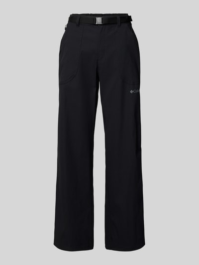 Produktfoto, czarna Hose mit Gürtel Modell 'BREA FALLS' von Columbia, materiał z domieszką stretchu, krój regular fit, logo, kieszenie, pasek, szerokość w rozmiarze S: 35 cm, długość nogawki od wewnątrz w rozmiarze S: 76 cm