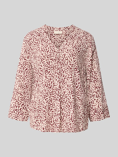 Produktfoto, Bluse aus reiner Viskose Modell 'Adney' von FREE/QUENT mit lockerer Passform, V-Ausschnitt, 3/4-Arm, creme-bordeaux gemustert.
