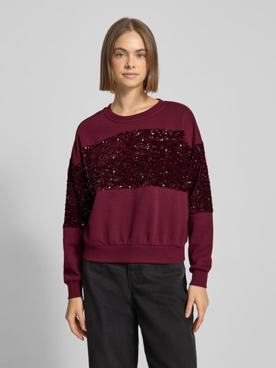 Pieces Regular fit sweatshirt van katoenmix met pailletten, model 'NANCY' Bordeaux - 4