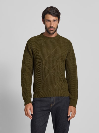 Manuel Ritz Gebreide pullover met kabelpatroon en ronde hals Petrol - 4