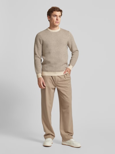 Profuomo Gebreide pullover met ribboorden Offwhite - 1