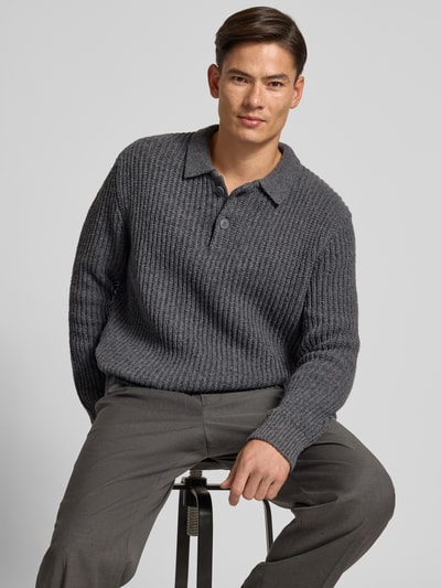 JAKE*S STUDIO MEN Strickpullover mit Kentkragen Dunkelgrau Melange 3