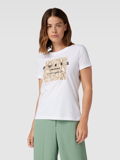 Guess T-shirt z nadrukiem z logo model ‘PYTHON’ Biały 4