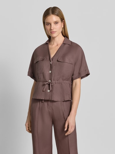 Christian Berg Woman Selection Overhemdblouse van mix van linnen en viscose Middenbruin - 4