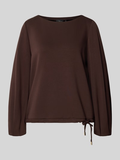 Produktfoto, bruin Relaxed Fit Sweatshirt uit viscosemix van s.Oliver BLACK LABEL, effen, zachte textuur, ronde hals