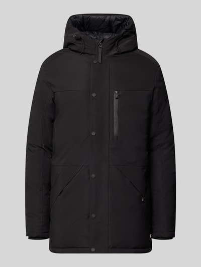 Produktfoto, zwarte heren jack met capuchon, ritszakken, regular fit, Model 'MALONE' van Cars Jeans, gladde structuur, matte look