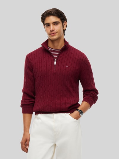 Tommy Hilfiger Regular Fit Troyer aus reiner Baumwolle mit Logo-Stitching Bordeaux 4