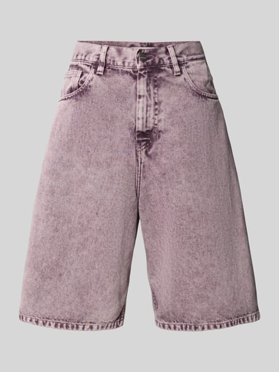Produktfoto, Straight Fit Jeansshorts im 5-Pocket-Design von Carhartt Work In Progress, reine Baumwolle, violett verwaschene Optik, mittellang, sichtbare Nähte