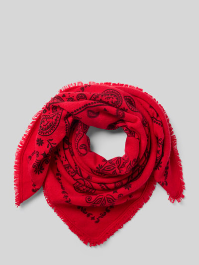 Productfoto, Schal aus Woll-Kaschmir-Mix mit Paisley-Muster van Smith and Soul, rood met zwarte paisley, franjes, driehoekig, 87x93 cm