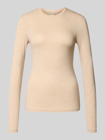 Produktfoto, Slim Fit Longsleeve aus elastischem Woll-Mix von Stefanel in meliertem Beige mit Rundhalsausschnitt, glatte Struktur