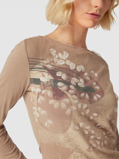 Taifun Longsleeve mit Allover-Print Taupe 3