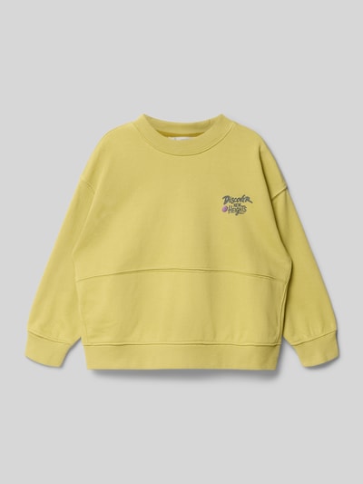 Produktfoto, Sweatshirt mit gerippten Abschlüssen von Mango in Gelb, lockere Passform, Rundhalsausschnitt, Baumwollmischung, glatte Textur