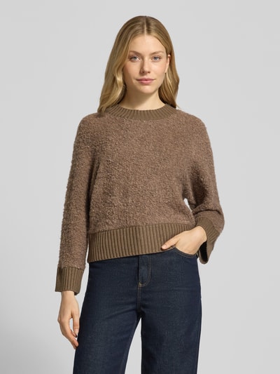 OPUS Sweter z dzianiny z prążkowanymi wykończeniami model ‘Pennan’ Średniobrązowy 4