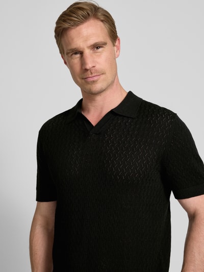 SELECTED HOMME Regular fit poloshirt in gehaakte look, model 'LINO' Zwart - 3
