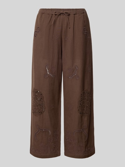 Produktfoto, Culotte mit Lochstickerei und Eingrifftaschen von Jake*s Casual w kolorze brązowym, z lnu i bawełny, luźny krój, haft, elastyczny pas z troczkiem, francuskie kieszenie, szerokość w rozmiarze 38: 40 cm, długość nogawki wewnętrznej: 67 cm