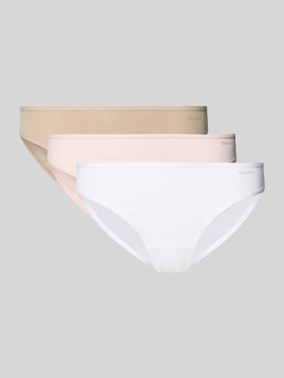Produktfoto, Slim Fit Slips mit Logo-Print im 3er-Pack von Skiny, mieszanka bawełny, krój slim fit, zestaw 3 szt., nadruk z logo, pastelowe barwy, gładka faktura