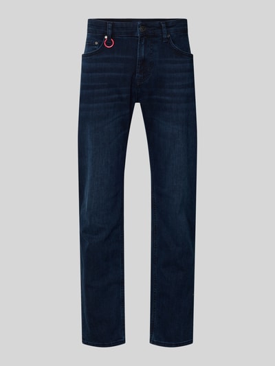 Produktfoto, Modern Fit Jeans met steekzakken Model 'Mitch' van JOOP! Jeans, katoenmix met stretch, labeldetail, heren, donkerblauw.