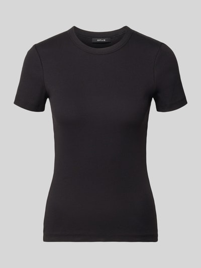 Produktfoto, czarny t-shirt z krótkim rękawem o kroju regular fit z mieszanki bawełny Regular Fit T-Shirt aus Baumwoll-Mix von OPUS, damski t-shirt