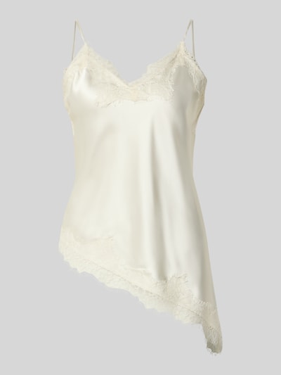Produktfoto, Shaped Fit trägertop uit satijn model 'BELLA' van Only, effen kleuren, met kant, V-hals, verstelbare spaghettibandjes, asymmetrische rompzoom, satijnlook, materiaalverwerking satijn