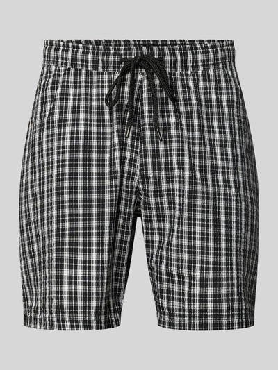 Produktfoto, Shorts mit elastischem Bund Modell 'SLADE' von Redefined Rebel aus Reine Baumwolle, Regular-Fit, kariertes Muster, Kordelzug, Bundweite 37 cm, Innenbeinlänge 18 cm, Schwarz-Weiß-Töne, glatte Textur