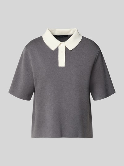 Produktfoto, Strickshirt mit Polokragen Modell 'Tipolo' von Someday in Grau mit weißem Kragen, gerader Schnitt, Viskose-Mix, kurze Knopfleiste.