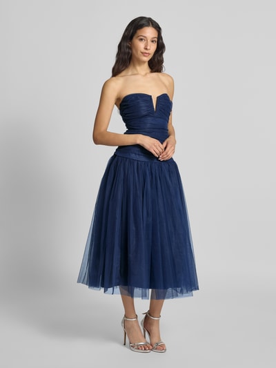 LACE & BEADS Knielange cocktailjurk met V-hals Marineblauw - 1