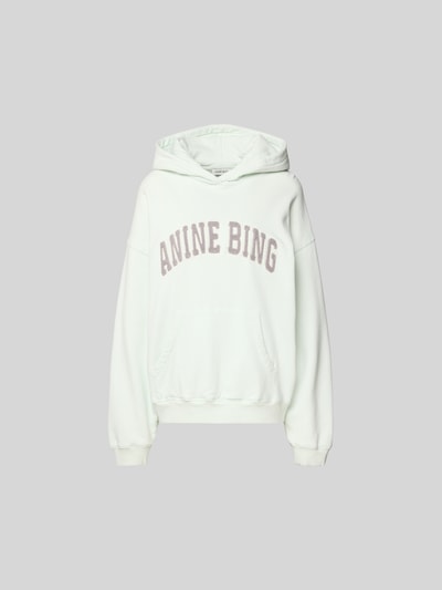 Produktfoto, Oversized Hoodie mit Logo-Stitching von Anine Bing aus reiner Baumwolle in Weiß mit Kapuze und Känguru-Tasche, Oversized-Fit, Rückenlänge 64 cm in Größe S