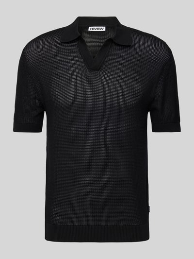 REVIEW Gebreid shirt met polokraag en V-hals Zwart - 2