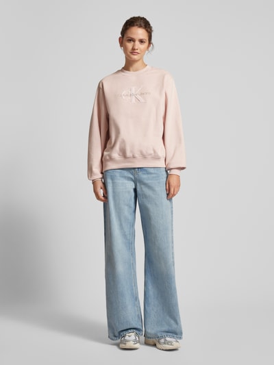 Calvin Klein Jeans Sweatshirt met labeldetail, model 'CHENILLE' Lichtroze - 1