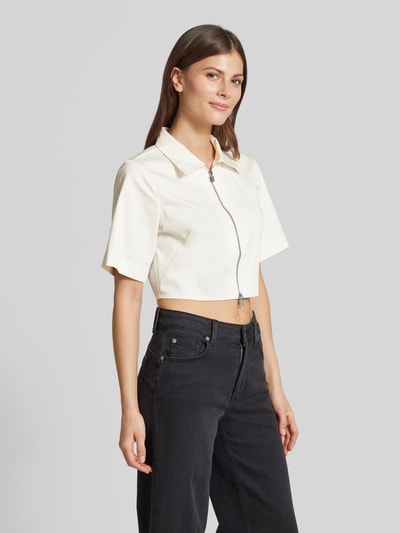 HUGO Cropped Bluse mit Zweiwege-Reißverschluss Modell 'Evianne' Weiss 4