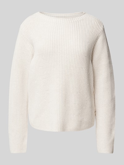 Oui Gebreide pullover met geribde ronde hals Offwhite - 2