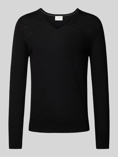 OLYMP Level Five Slim fit gebreide pullover met ribboorden Zwart - 2