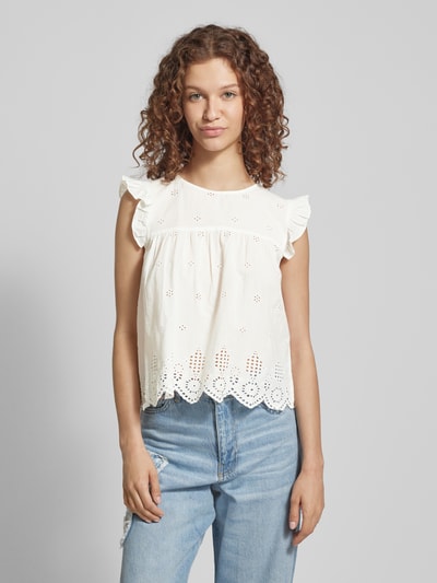 Only Blousetop met ajourpatroon, model 'SILLA' Offwhite - 4