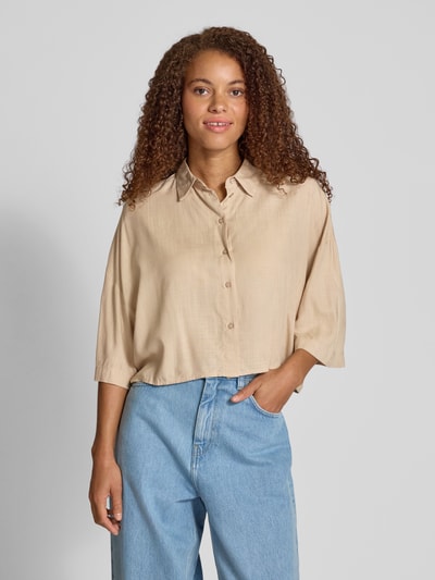 Only Korte overhemdblouse van pure viscose, model 'ASTRID' Beige - 4