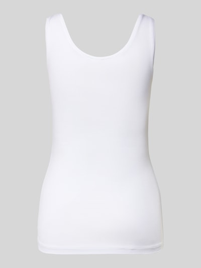 Produktfoto, Slim Fit Top mit Rundhalsausschnitt von Hanro aus elastischem Modal-Mix, ärmellos, weiß, glatte Textur, Rückansicht.