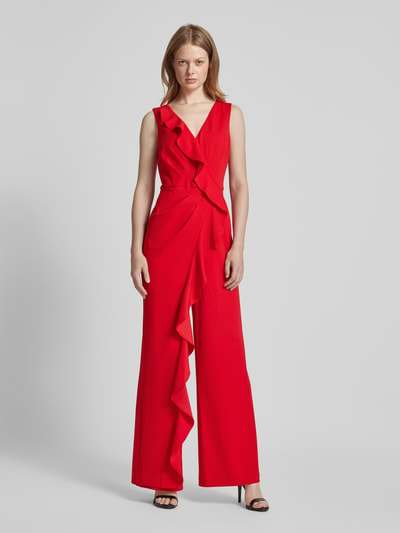 Adrianna Papell Jumpsuit mit Volants und V-Ausschnitt Rot 4