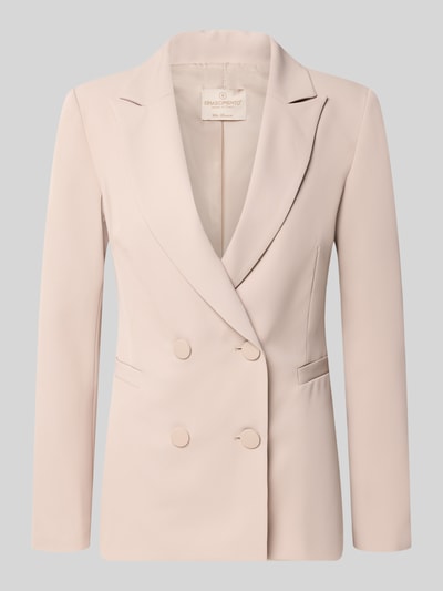 Produktfoto, blazer mit dubbele knoopsluiting van Rinascimento in lichtbeige, getailleerd, Reverskraag, paspelzakken, Ruglengte bij maat S: 64 cm