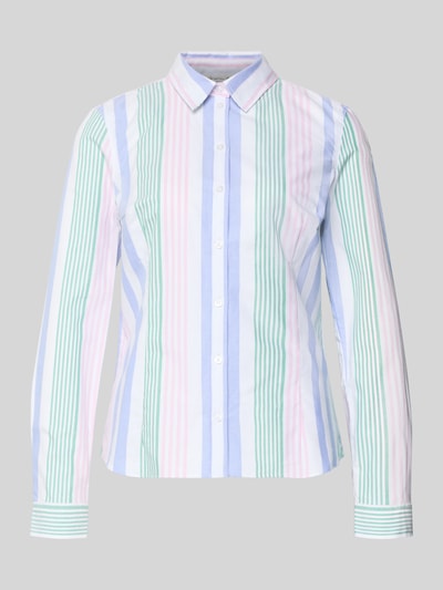 Productfoto, Slim Fit Hemdbluse mit Sportmanschetten van Christian Berg Woman in roze, groen en blauw gestreept katoen, getailleerde pasvorm