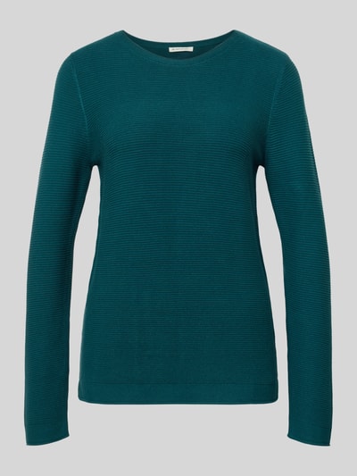 Produktfoto, Regular Fit Strickpullover aus reiner Baumwolle von Tom Tailor in Dunkelgrün, Rippstrick, langarm, Rundhals, Rollsaum, unifarben